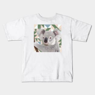 Fluffy Koala With Geometric Background Kids T-Shirt